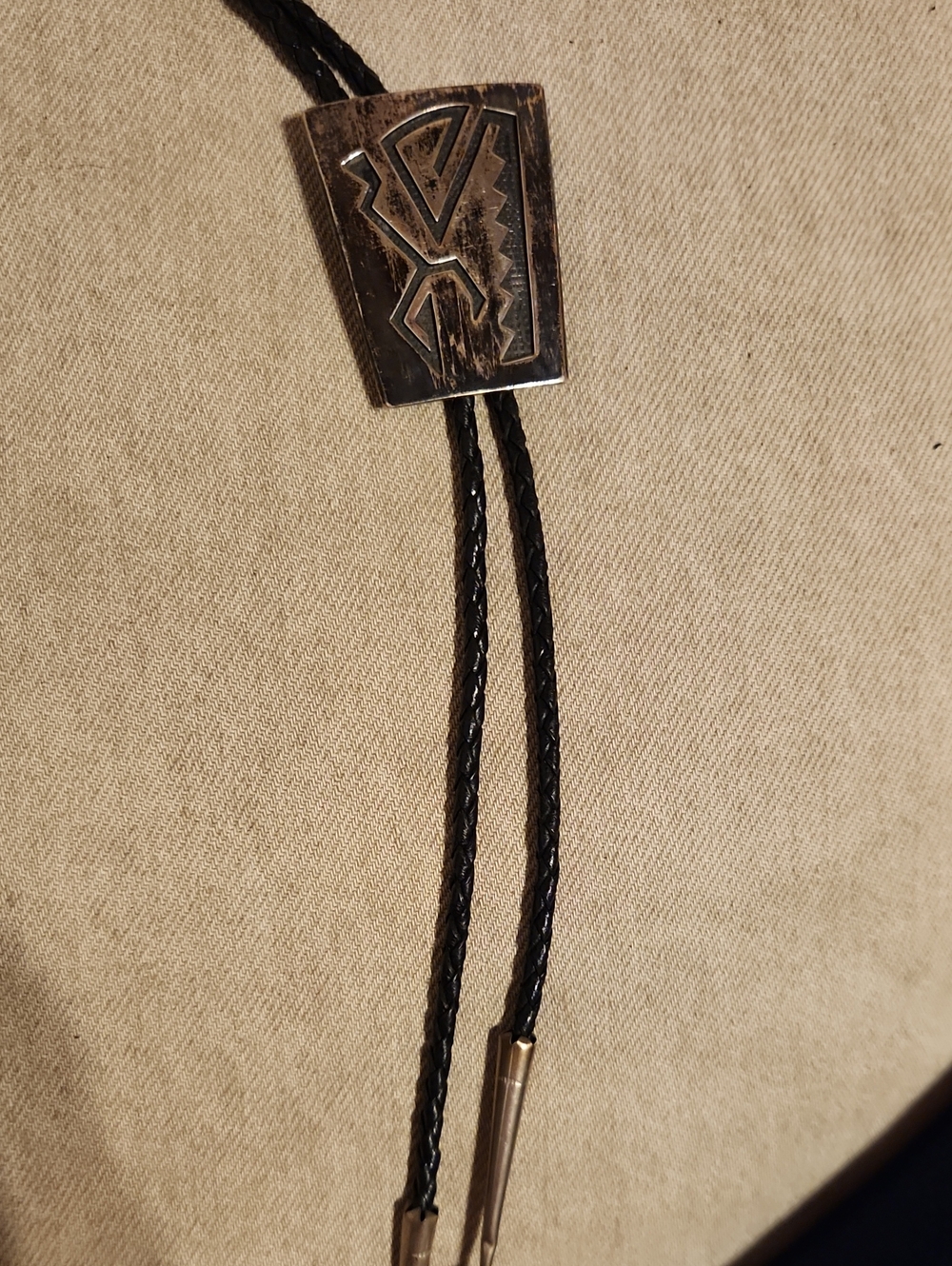 Black Braided Leather Bolo Tie with Geometric Metal Slide